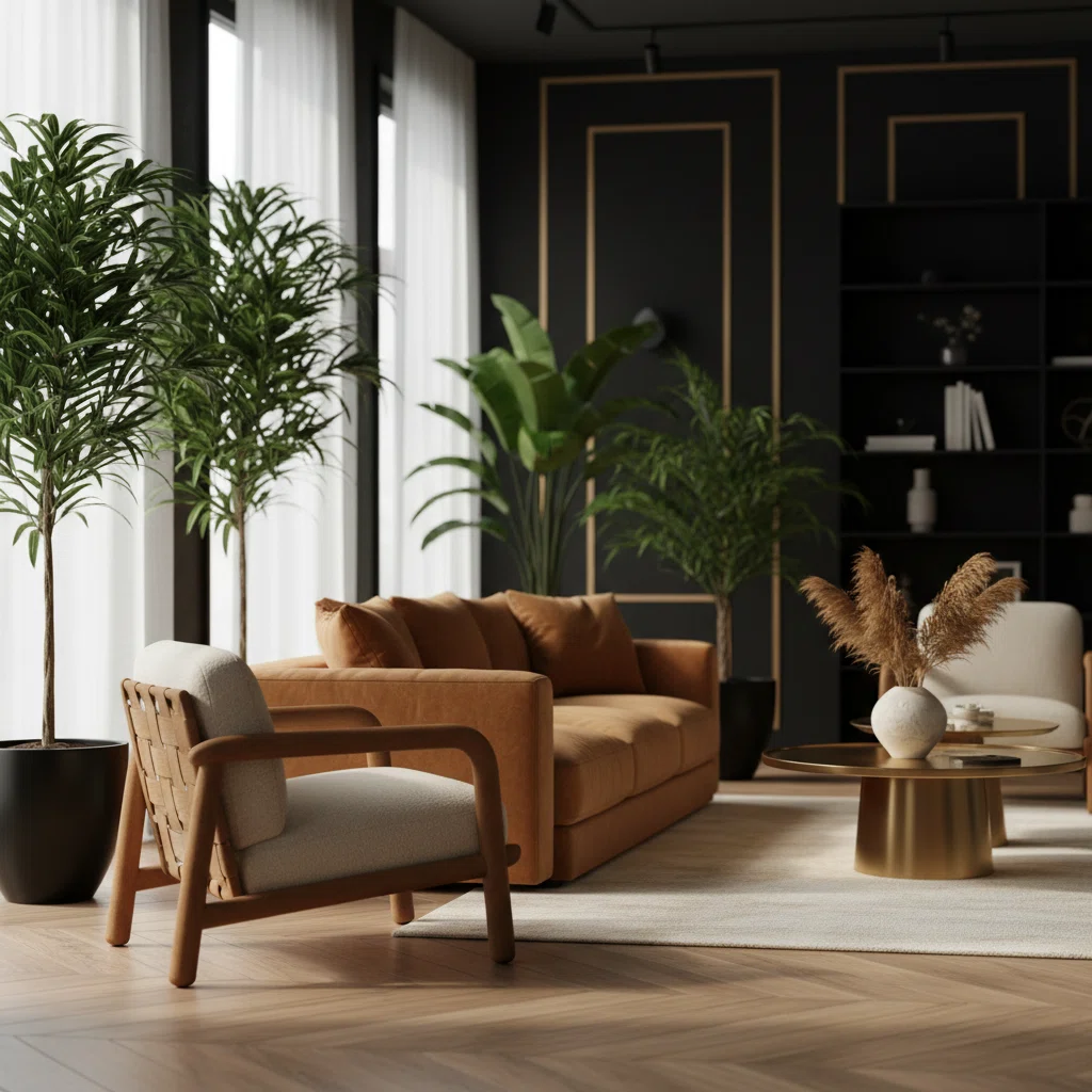 Ruim buiten werkblad met notitieboekje, potlood en plant op een houten tafel